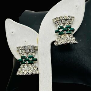 Vintage Signed Weiss Rhinestone Bow Tie Earrings